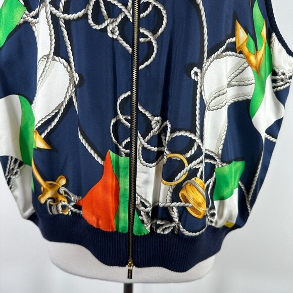 Vintage Lauren Ralph Lauren Silk Equestrian Print Vest Womens 3X Navy Preppy - Picture 5 of 13
